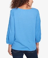 Ruby Rd. Petite Solid Textured Eyelet Sleeve Boat Neck Top