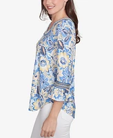 Ruby Rd. Petite Bohemian Floral Puff Print Crew Neck Top