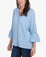 Ruby Rd. Petite Clip Dot Button Front Flared V-Neck Top