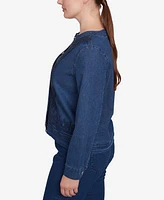 Ruby Rd. Petite Dark Stretch Denim Embroidered Jacket