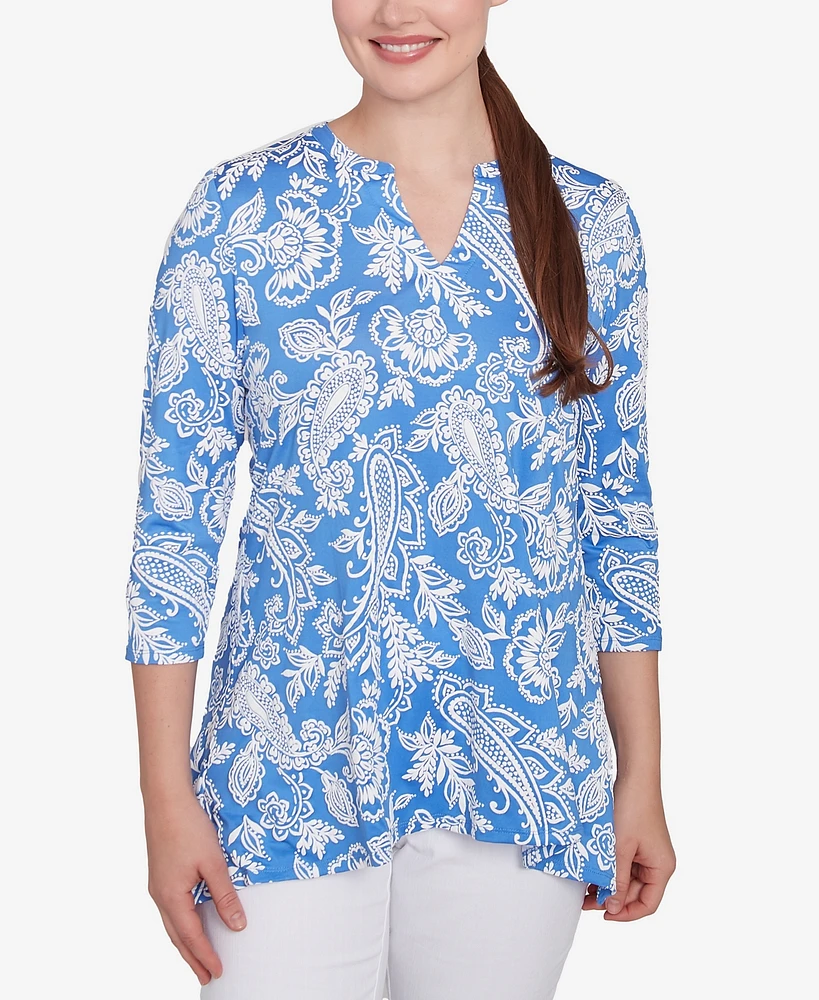 Ruby Rd. Petite Jacobean Paisley Puff Print V-Neck Top