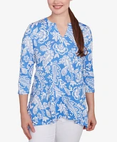 Ruby Rd. Petite Jacobean Paisley Puff Print V-Neck Top