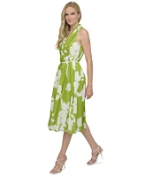 Dkny Women's Cotton V-Neck Belted A-Line Midi Dress