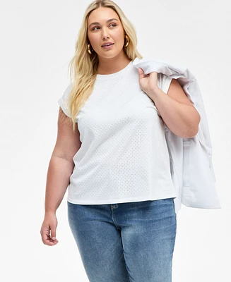I.n.c. International Concepts Plus Rhinestone Rolled-Sleeve Top, Created for Macy's