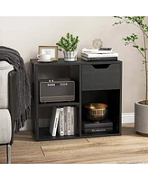 2 Pcs 3-Cube Bookcase Organizer with 2-tier Wooden Storage Shelf & Pull-out Drawer