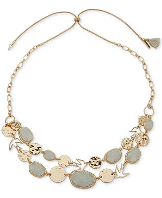 lonna & lilly Gold-Tone Bird, Disc & Drusy Stone Layered 26" Adjustable Statement Necklace