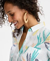 Charter Club Women's Palm-Print 100% Linen Shirt, Exclusively at Macy's