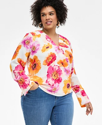 I.n.c. International Concepts Plus Cuffed Surplice Blouse