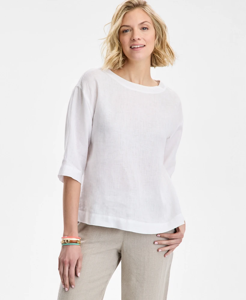 Charter Club Women's 3/4-Sleeve Linen Top, Exclusively at Macy's