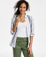 Charter Club Women's Magnolia Button-Down Roll-Tab-Sleeve Woven 100% Linen Top, Exclusively at Macy's