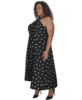 Dkny Plus Polka-Dot Crisscross Halter Midi Dress