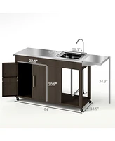 Outsunny Outdoor Grill Table Grill Cart with Folding Side Table, Steel Sink