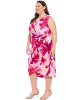 London Times Plus Printed Side-Tie Sleeveless Dress