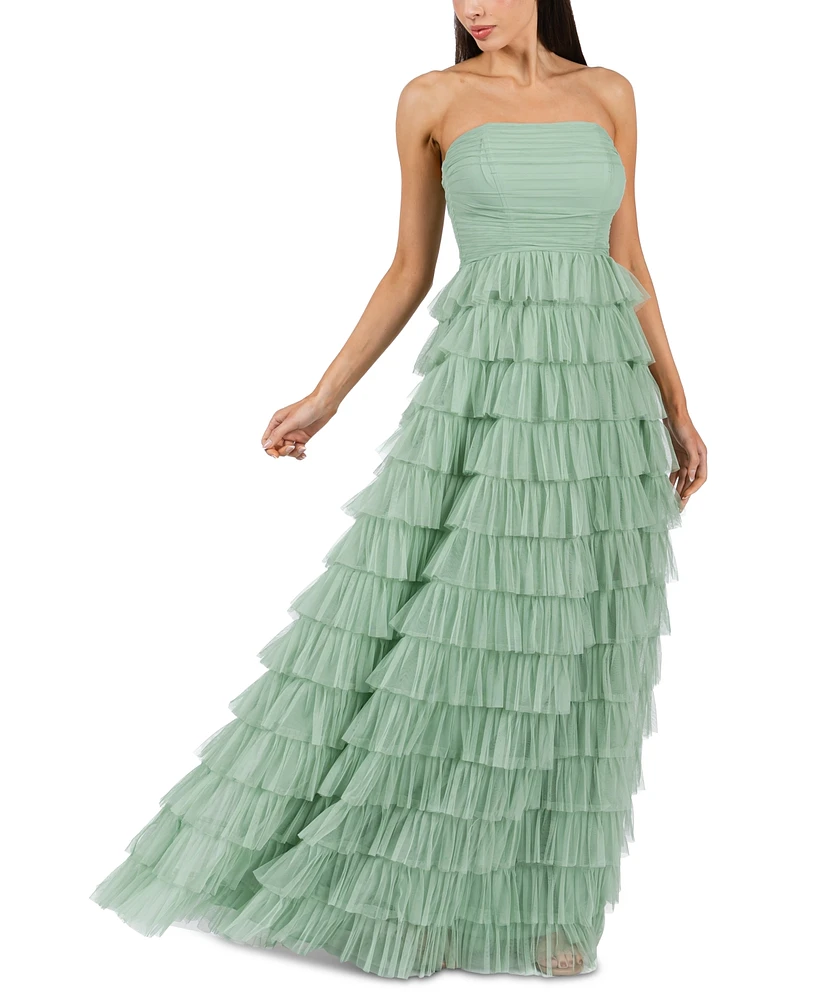 B Darlin Juniors' Strapless Ruffle-Skirt Gown