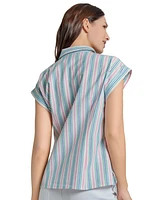 Jones New York Women's Striped Cap-Sleeve Wrap Blouse