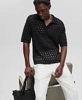 Mode of One Men's Johnny-Collar Open-Stitch Short-Sleeve Sweater, Exclusively at Macy's