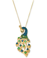 Le Vian Sapphire (5/8 ct. t.w.), Tsavorite (3/8 ct. t.w.) & Black Diamond Accent Peacock 20" Pendant Necklace in 14k Gold