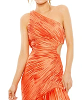 Women's Side Cut-Out One-Shoulder Pleated Gown