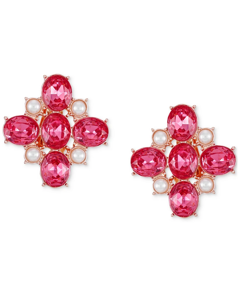 Guess Rose Gold-Tone Crystal & Imitation Pearl Cluster Clip-On Drop Earrings