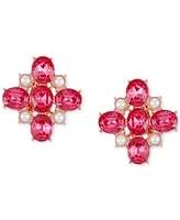 Guess Rose Gold-Tone Crystal & Imitation Pearl Cluster Clip-On Drop Earrings