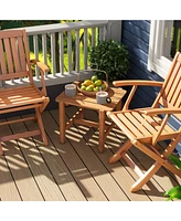 Patio Teak Wood Side Table with Slatted Tabletop for Yard