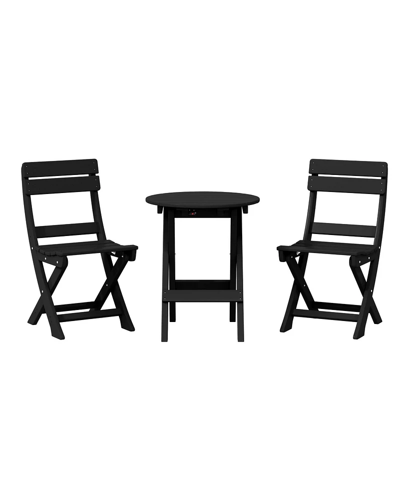 3-Piece Outdoor Hdpe Folding Patio Bistro Table and Chairs