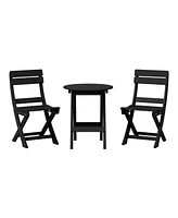 3-Piece Outdoor Hdpe Folding Patio Bistro Table and Chairs