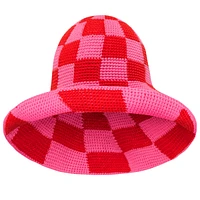 Shilo Checkered Crochet Hat In Red & Pink