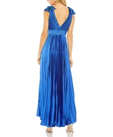 Women's Ruffle Top Sleeveless V Neck Pleated Gown