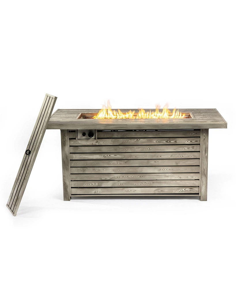 54inch Outdoor Fire Table Steel Fire Pit Table with Wood Grain Surface