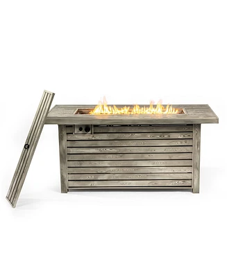 54inch Outdoor Fire Table Steel Fire Pit Table with Wood Grain Surface