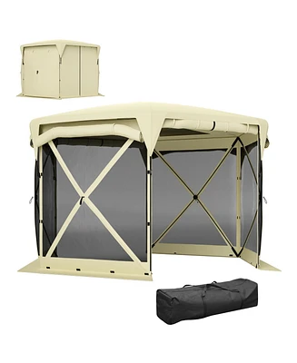Outsunny 11ft Pop Up Gazebo Screen Tent with Removable Roof, Dark