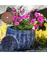 13.5" Fluted Lava Finish Ceramic Plant Pot - Features 1 Drainage Hole - 1.94 Gal Soil Capacity - Dark Blue