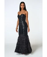 bebe Women's Sequin Feather Gown