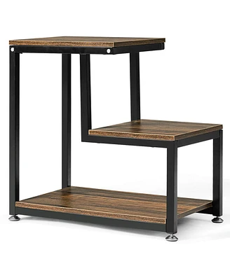 3-Tier End Table Sofa Side Table Ladder-Shaped with Storage Shelf
