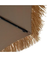 ft. Outdoor Double Layer Hawaiian Style Market Umbrella in Brown with Base and 32-Light Beads