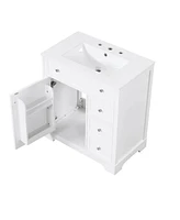 30" White Bathroom Vanity Cabinet with Sink Top and Storage