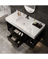 Modern 39.4" Floating Bathroom Vanity with Ceramic Sink and Storage