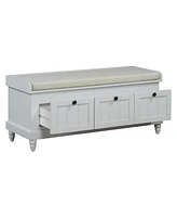 Classic Storage Bench with Cushioned Seat and Three Drawers for Entryway and Living Room (Light Gray)