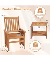 Gymax 3PCS Furniture Set w/ 1.5'' Umbrella Hole Hardwood Table & Chairs Set Patio