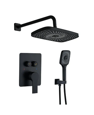2-Function Shower System, Wall Mounted 10" Rain Head, High-Pressure Luxury Faucet Set with Temperature Display, Pressure Balancing Valve