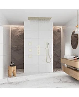 Luxury Thermostatic Shower System with Body Jets, Square Rainfall Head Handheld Shower, Temperature Control, Brushed Gold