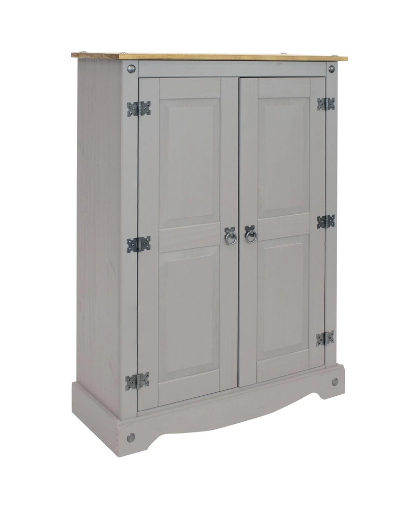 43-Inch H 2-Door, 2-Shelf Solid Pine Kitchen Pantry Cabinet - Zinc Alloy Hinges and Door Pulls - Gray