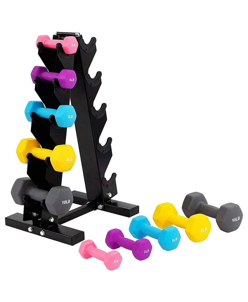 BalanceFrom Fitness 2, 3, 5, 8 & 10 Pound Neoprene Coated Dumbbell Set with Rack