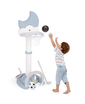 4-In-1 Kids Basketball Hoop with Moon-shaped Electronic Scoreboard and Play Set