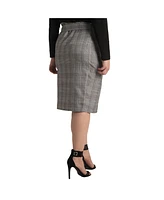 Plus Glen Plaid Suiting Button Front Paper Bag Waist Belted Skirt