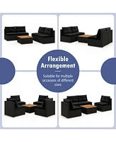 Gymax 5 Piece Outdoor Furniture Set w/ Seat & Back Cushions Acacia Wood Tabletop