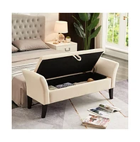 51.5 Inch Velvet Storage Bench with Curved Arms, Upholstered Tufted Ottoman for Bedroom, Entryway, and Living Room-The Pop Home