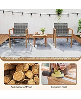 Gymax Pieces Outdoor Furniture Set Acacia Wood Frame Sofa Set w/ Rattan Seat