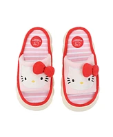 Hello Kitty 3D Character Face Art Women's Pink & White Striped Open-Toed Slide